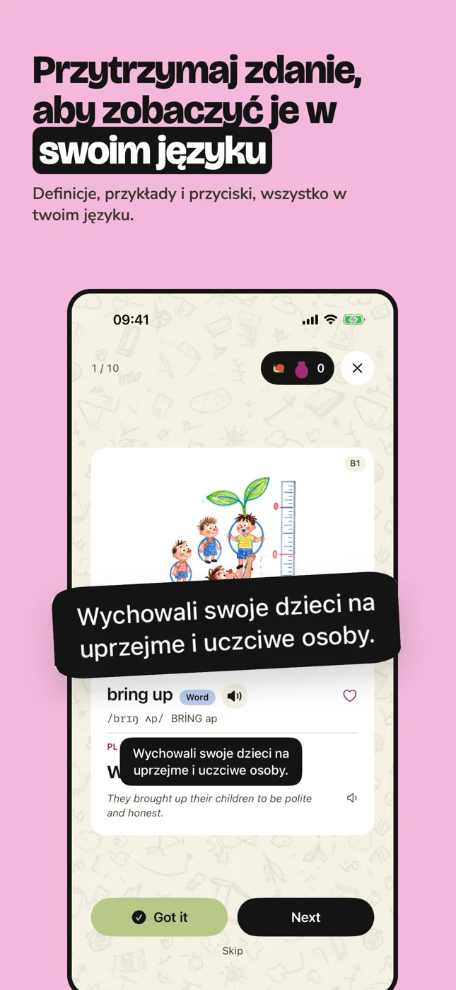 Przytrzymaj zdanie, aby zobaczyć je w swoim języku